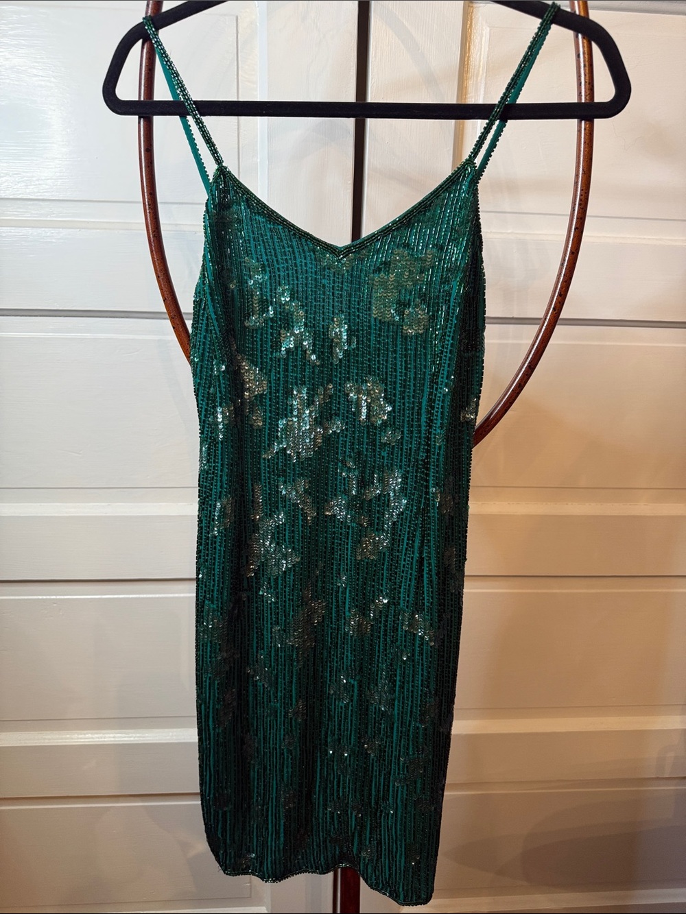 Vintage Made in Italy Emerald Beaded Silk Slip Dress M